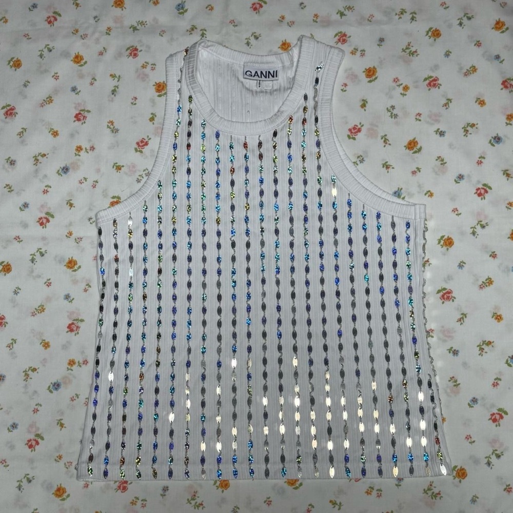 Ganni Silver Sequin Tank Top